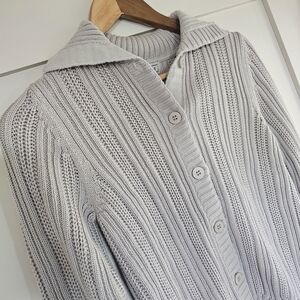 L.L. Bean Light Gray Ribbed Button-Front Cardigan